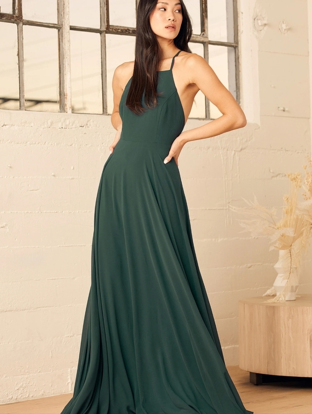 Lulu's Dark Green Halter Maxi Dress